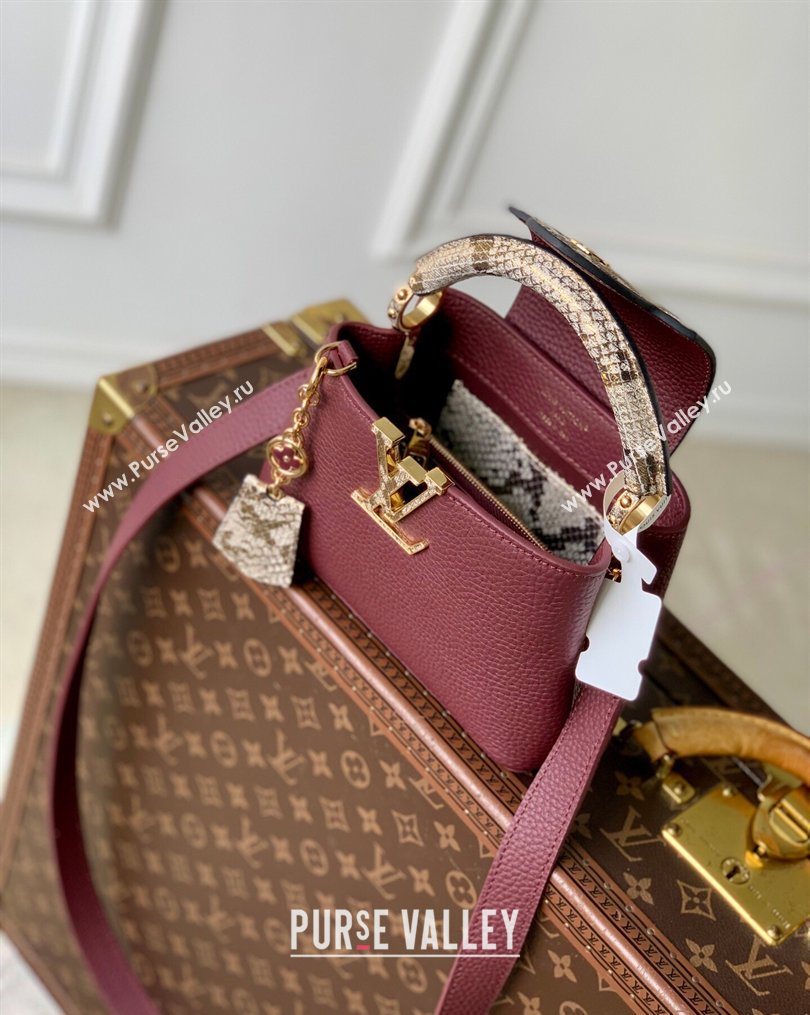 Louis Vuitton Capucines Mini Bag in Taurillon and python-embossed leather Burgundy 2026 N89369 (KI-260202082)