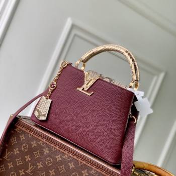 Louis Vuitton Capucines BB Bag in Taurillon and python-embossed leather Burgundy 2026 N89369 (KI-260202077)