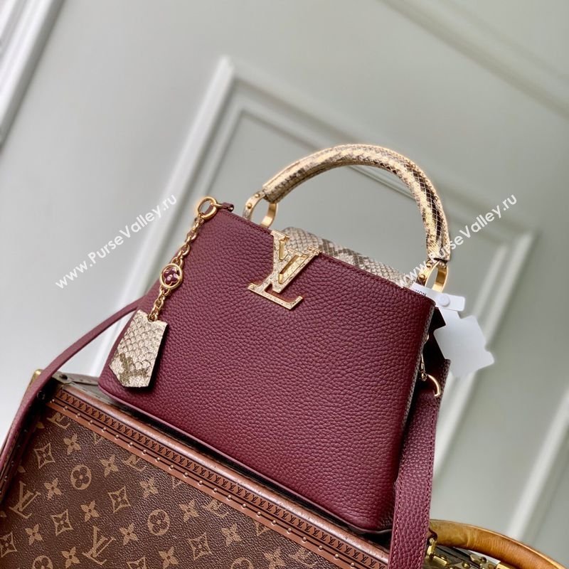 Louis Vuitton Capucines BB Bag in Taurillon and python-embossed leather Burgundy 2026 N89369 (KI-260202077)