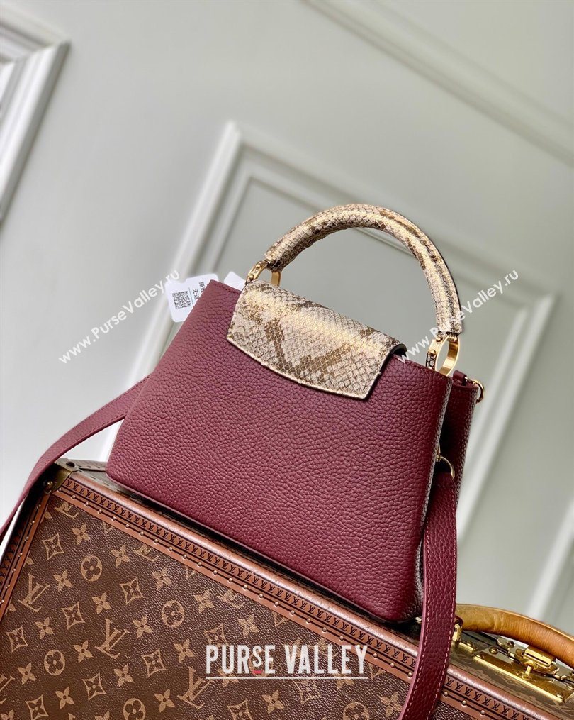 Louis Vuitton Capucines BB Bag in Taurillon and python-embossed leather Burgundy 2026 N89369 (KI-260202077)