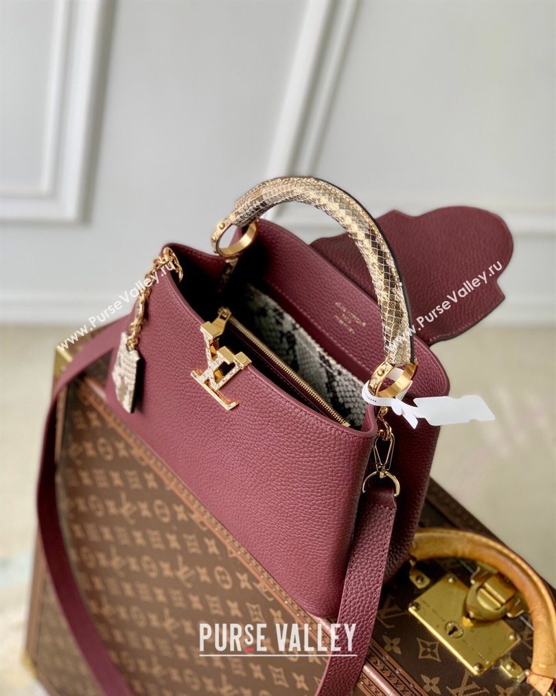 Louis Vuitton Capucines BB Bag in Taurillon and python-embossed leather Burgundy 2026 N89369 (KI-260202077)
