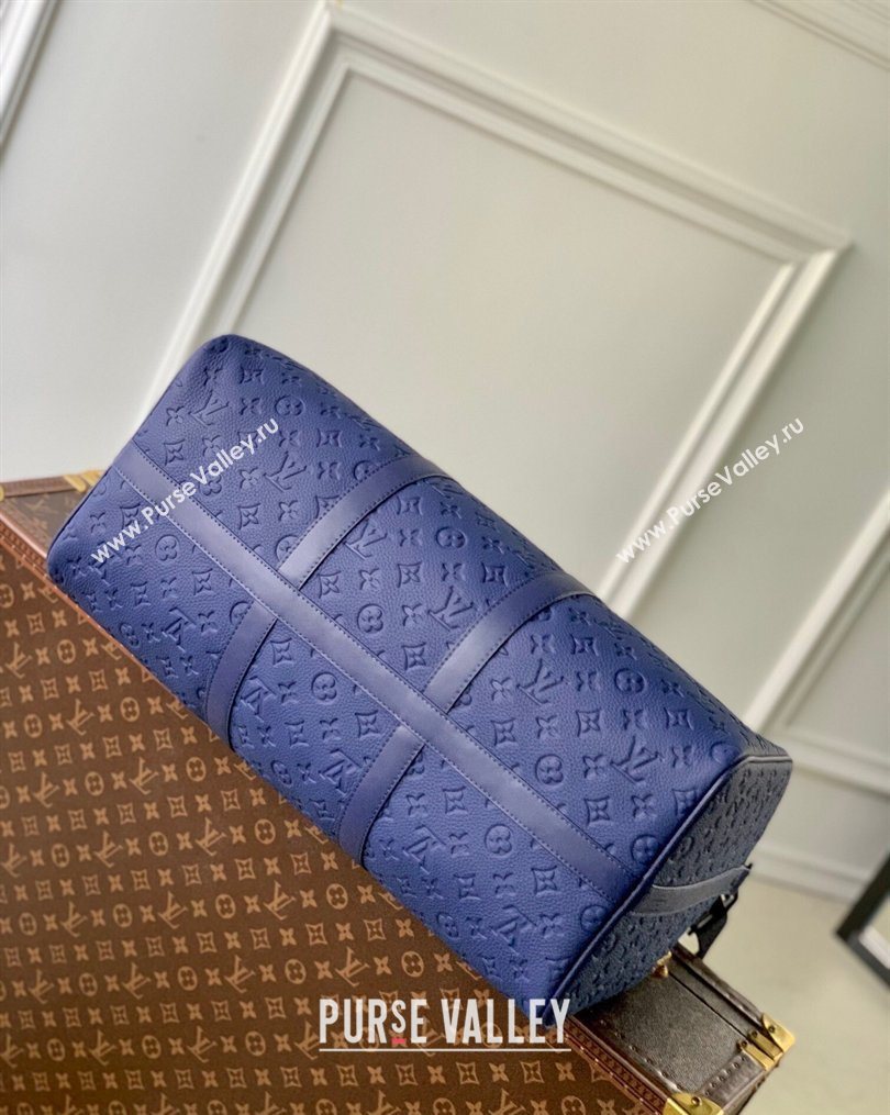 Louis Vuitton Mens Keepall Bandouliere 50 Travel Bag in Monogram Taurillon Leather Blue 2026 M11495 (KI-260202096)