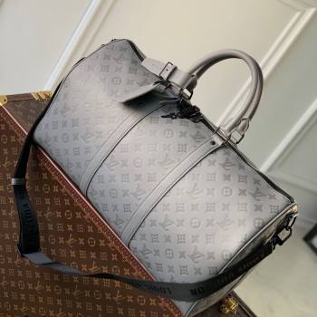 Louis Vuitton Mens Keepall Bandouliere 50 Travel Bag in Monogram Shadow Leather Anthracite Grey 2026 M46117 (KI-260202099)