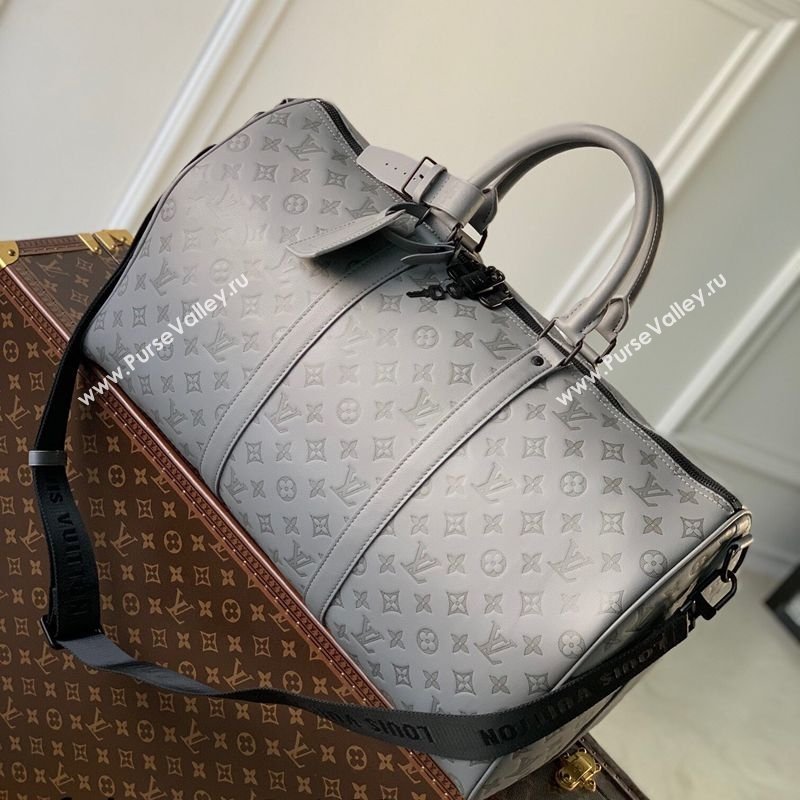 Louis Vuitton Mens Keepall Bandouliere 50 Travel Bag in Monogram Shadow Leather Anthracite Grey 2026 M46117 (KI-260202099)