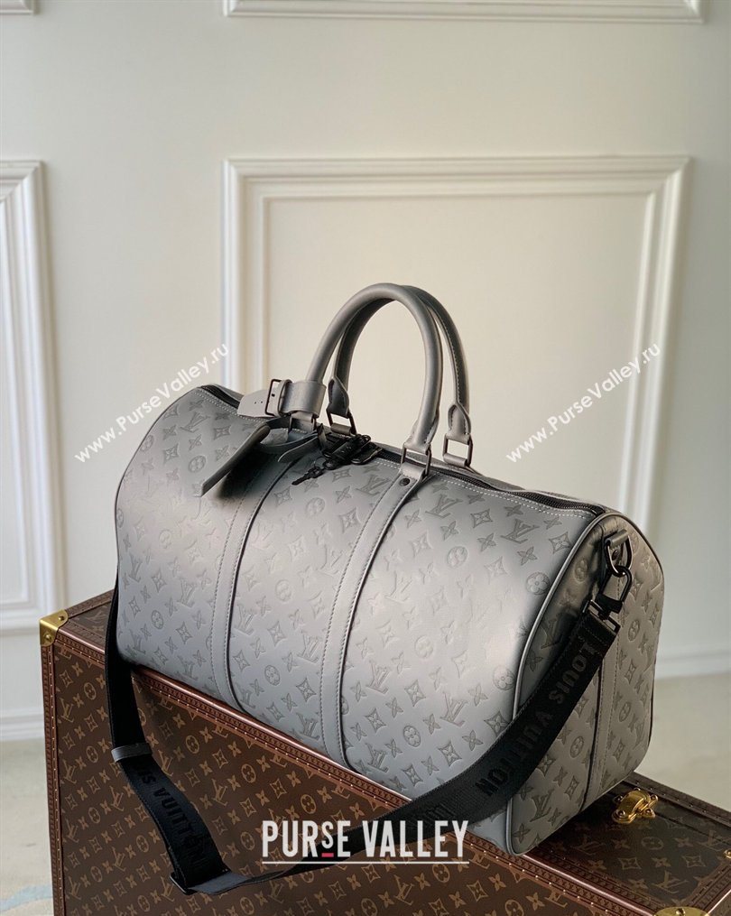 Louis Vuitton Mens Keepall Bandouliere 50 Travel Bag in Monogram Shadow Leather Anthracite Grey 2026 M46117 (KI-260202099)