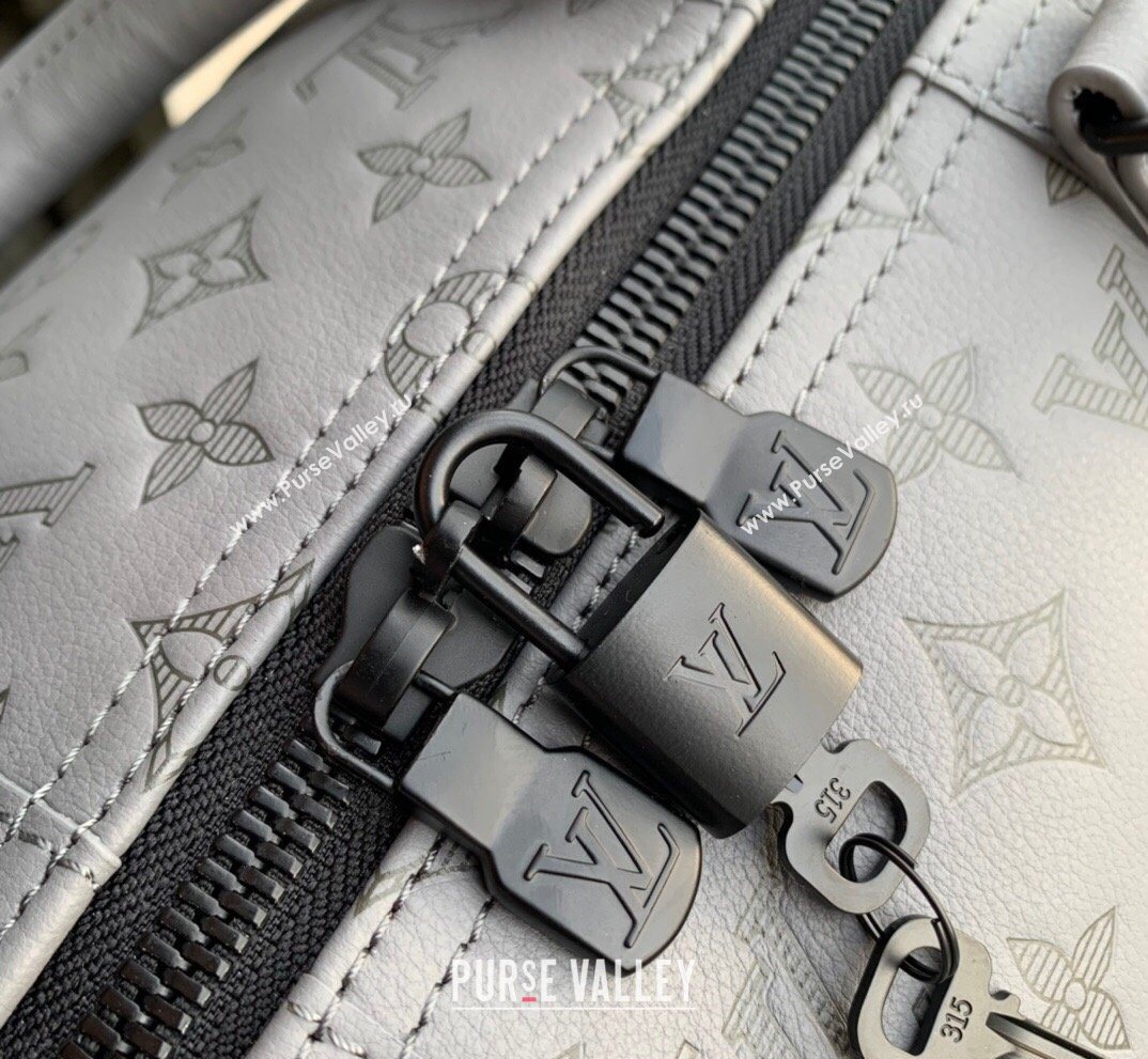 Louis Vuitton Mens Keepall Bandouliere 50 Travel Bag in Monogram Shadow Leather Anthracite Grey 2026 M46117 (KI-260202099)