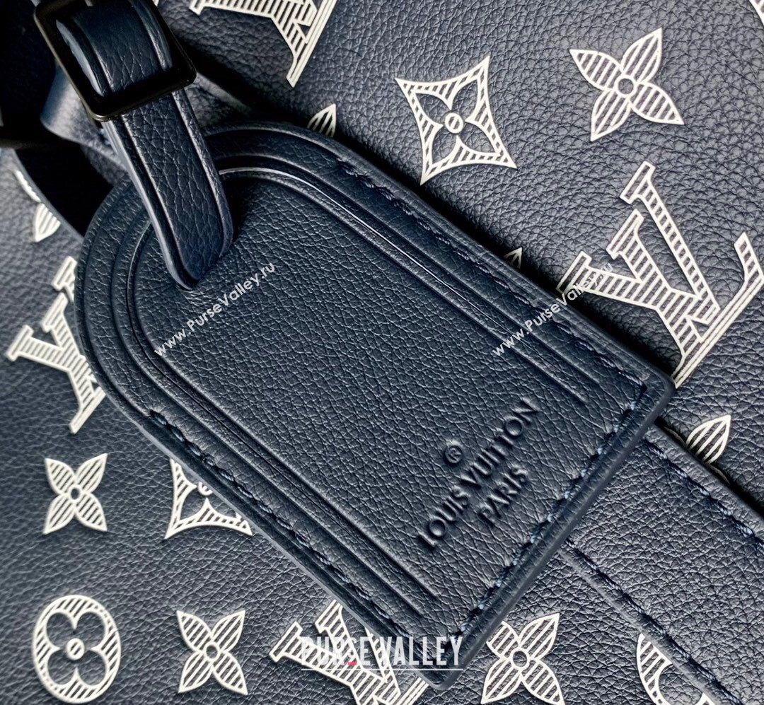 Louis Vuitton Mens Keepall Bandouliere 50 Travel Bag in Monogram Shadow Leather Ink Blue/White 2026 M24953 (KI-260202097)