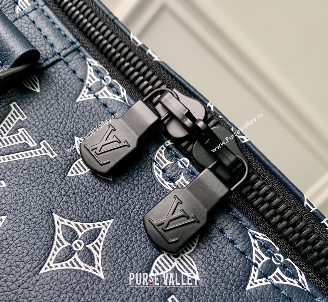 Louis Vuitton Mens Keepall Bandouliere 50 Travel Bag in Monogram Shadow Leather Ink Blue/White 2026 M24953 (KI-260202097)