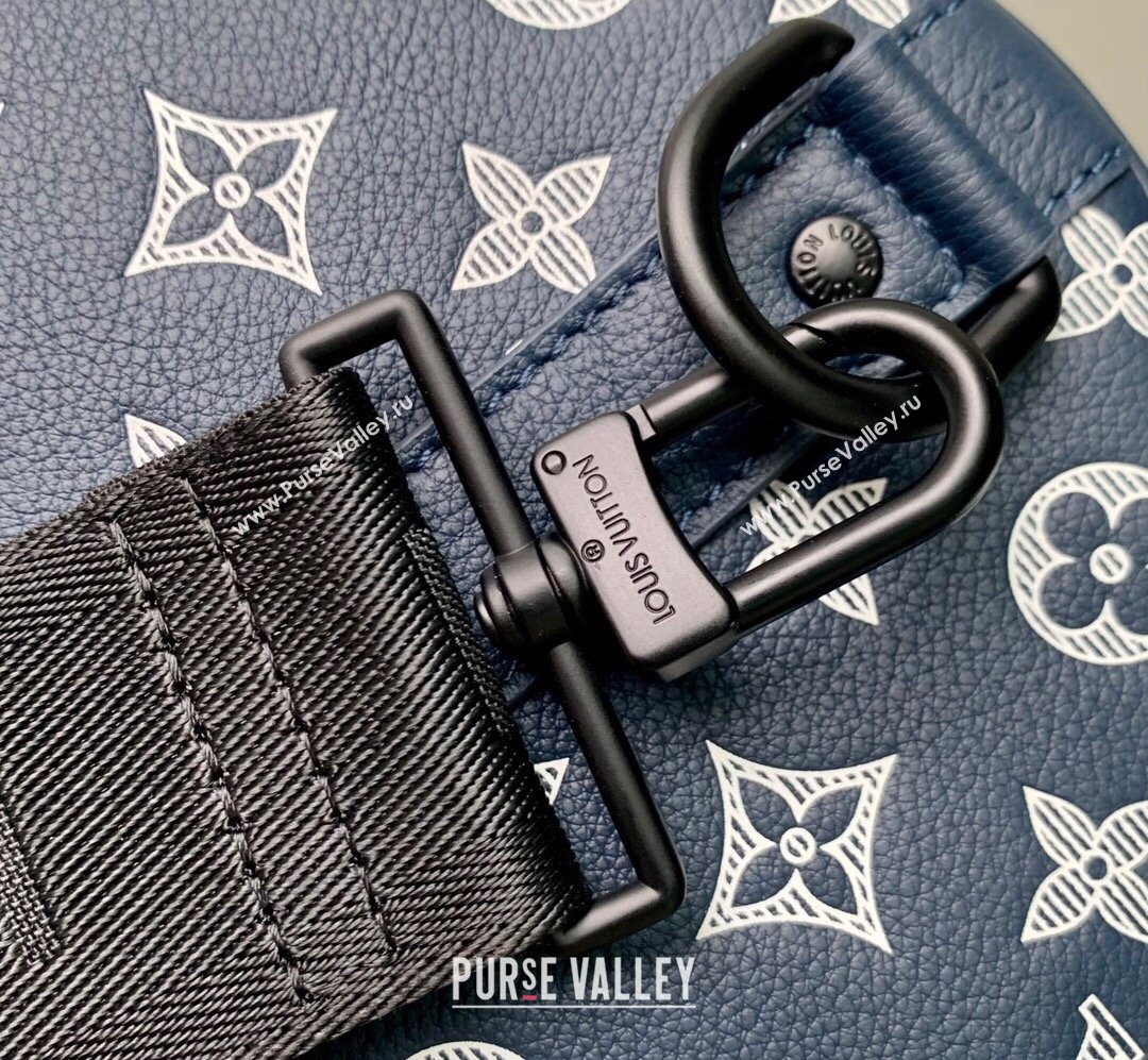 Louis Vuitton Mens Keepall Bandouliere 50 Travel Bag in Monogram Shadow Leather Ink Blue/White 2026 M24953 (KI-260202097)