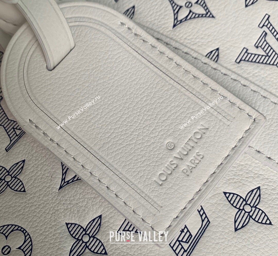 Louis Vuitton Mens Keepall Bandouliere 50 Travel Bag in Monogram Shadow Leather White/Blue 2026 M24953 (KI-260202098)