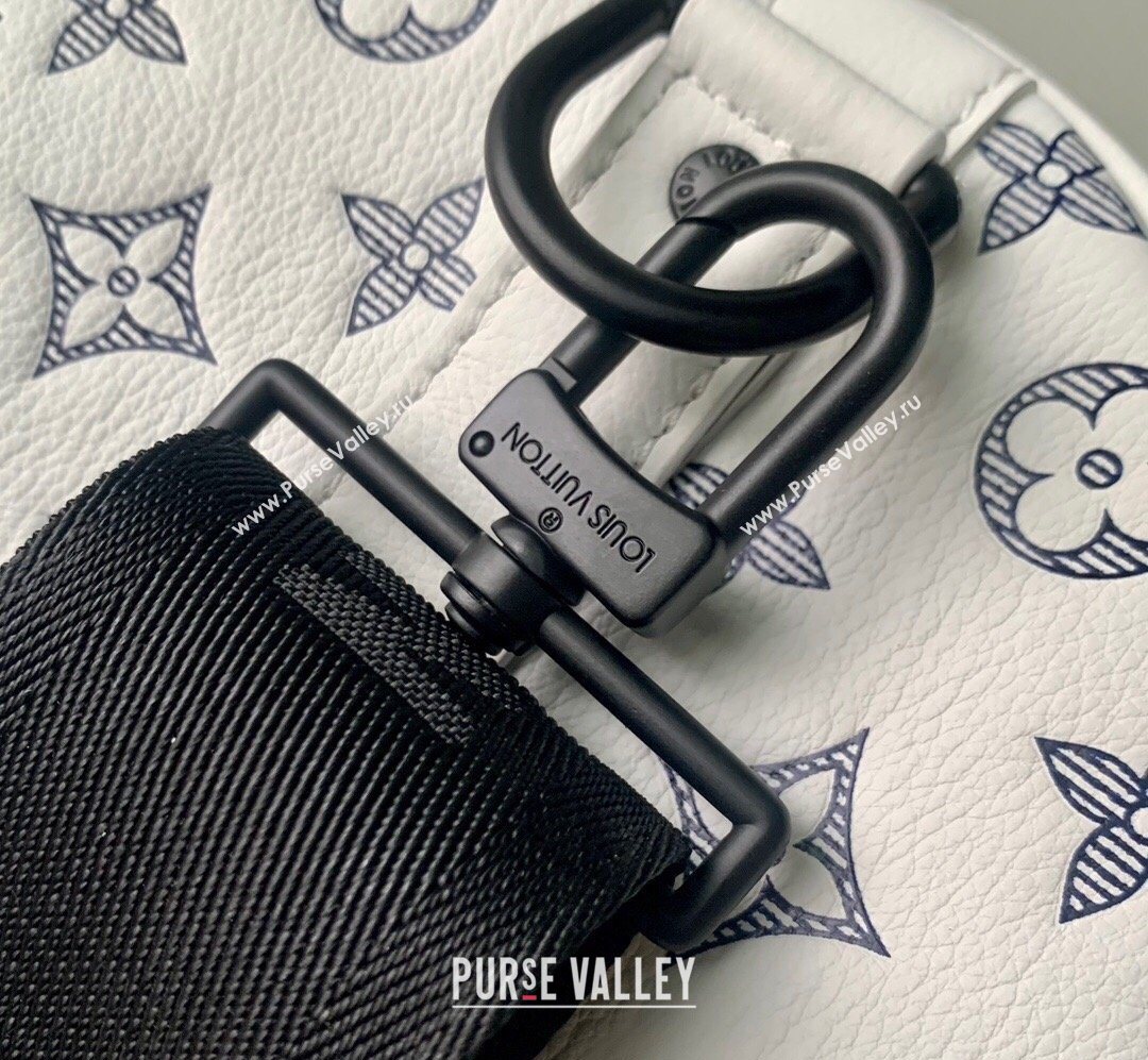 Louis Vuitton Mens Keepall Bandouliere 50 Travel Bag in Monogram Shadow Leather White/Blue 2026 M24953 (KI-260202098)