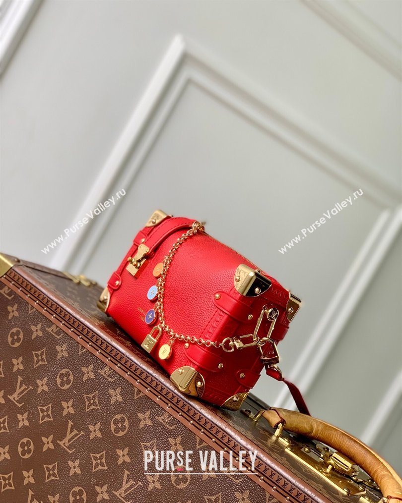 Louis Vuitton Side Trunk PM Bag in Calf leather with Chain Charm Sari Red 2026 M28333 (KI-260203026)