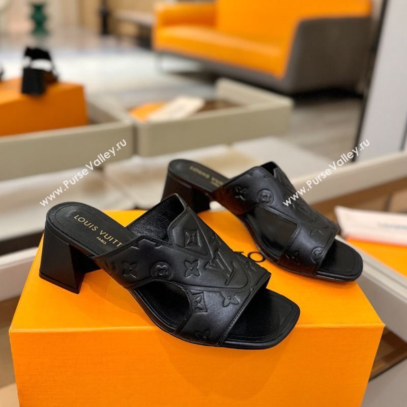 Louis Vuitton Calfskin Leather Heel Slides Sandal 5.5cm Black 2026 LV030301 (MD-260303046)