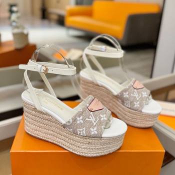Louis Vuitton Helios Platform Sandals 9cm in Monogram Jacquard Grey 2026 1AHLOA (MD-260303069)