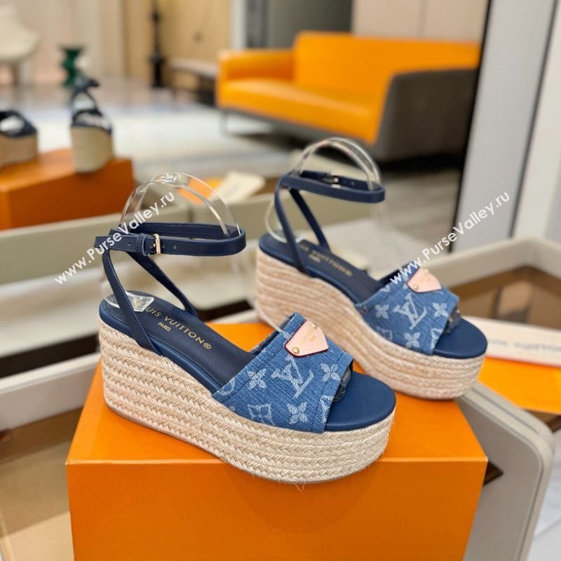 Louis Vuitton Helios Platform Sandals 9cm in Monogram Denim Blue 2026 1AHLOA (MD-260303071)