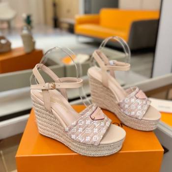 Louis Vuitton Helios Wedge Sandals 11cm in Monogram Straw-Like Pink 2026 1AHLOA (MD-260303066)