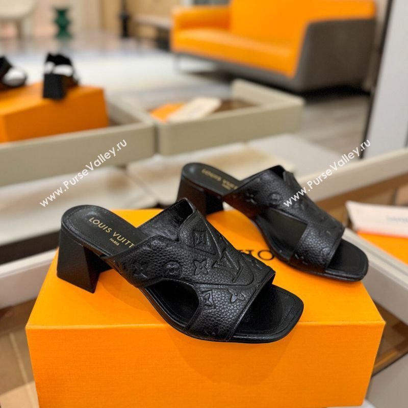 Louis Vuitton Grained Leather Heel Slides Sandal 5.5cm Black 2026 LV030301 (MD-260303045)