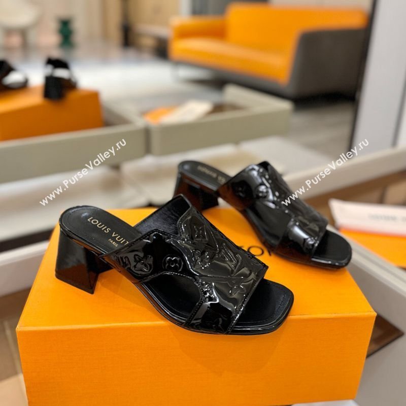 Louis Vuitton Patent Leather Heel Slides Sandal 5.5cm Black 2026 LV030301 (MD-260303051)