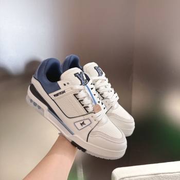 Louis Vuitton Mens LV Trainer Sneakers in Calfskin Leather White/Blue 2026 0303 (MD-260303108)