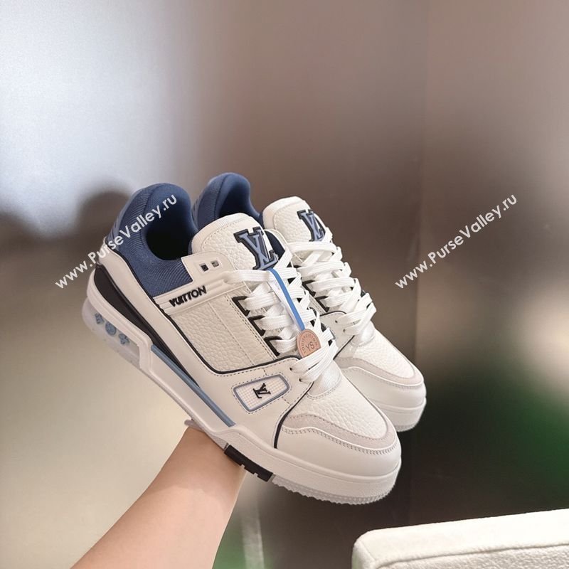 Louis Vuitton Mens LV Trainer Sneakers in Calfskin Leather White/Blue 2026 0303 (MD-260303108)