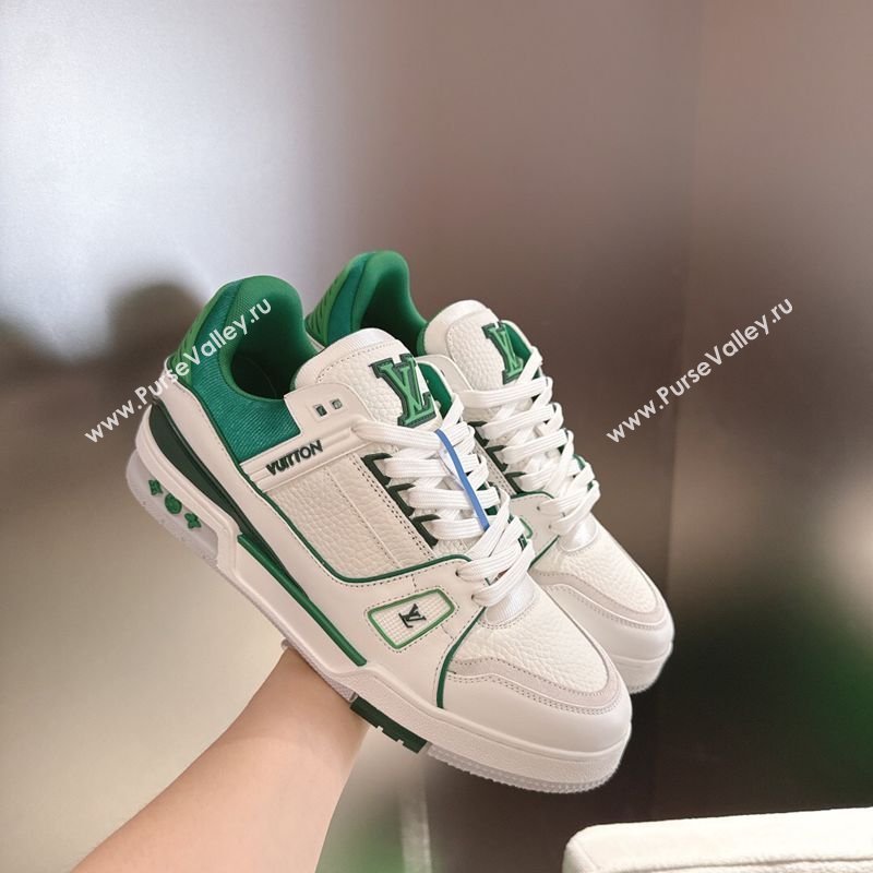 Louis Vuitton Mens LV Trainer Sneakers in Calfskin Leather White/Green 2026 0303 (MD-260303110)