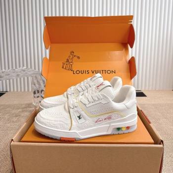 Louis Vuitton LV Trainer Sneakers in Grained Leather White/Orange 2026 1A8WAZ (MD-260303116)