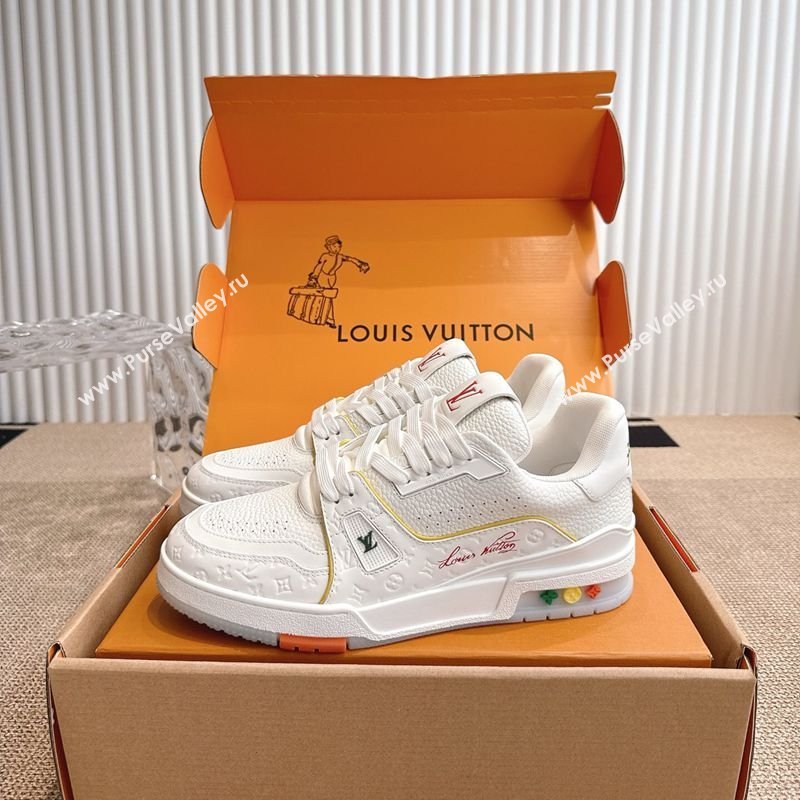 Louis Vuitton LV Trainer Sneakers in Grained Leather White/Orange 2026 1A8WAZ (MD-260303116)