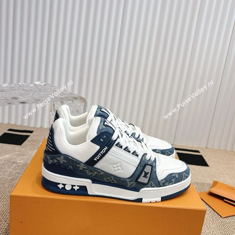 Louis Vuitton LV Trainer Sneakers in Monogram Denim and Grained Leather White/Blue 2026 1A9JGF (MD-260303118)