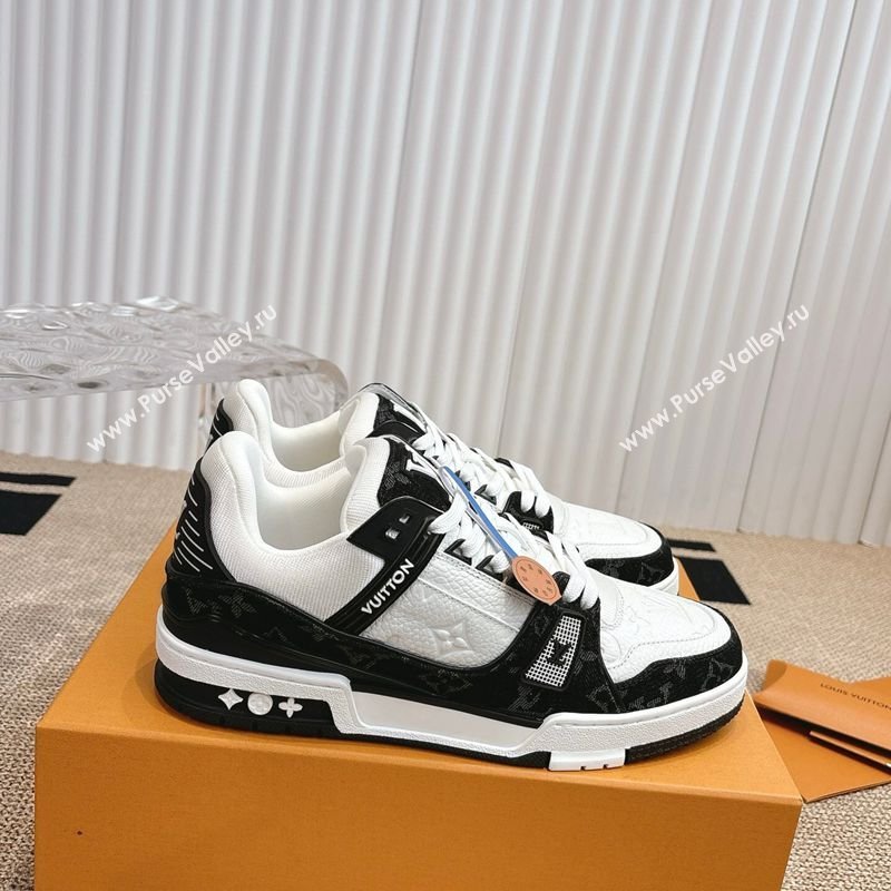 Louis Vuitton LV Trainer Sneakers in Monogram Denim and Grained Leather White/Black 2026 1A9JGF (MD-260303120)