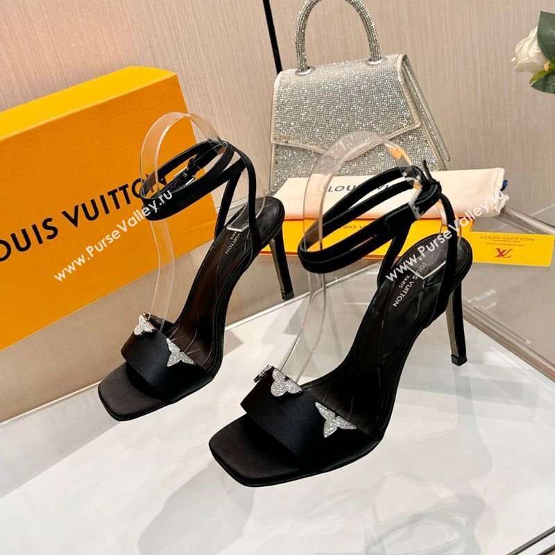 Louis Vuitton Gala Heel Sandals 9cm in Satin with Monogram Flower Black 2026 1AIUVK (MD-260303077)