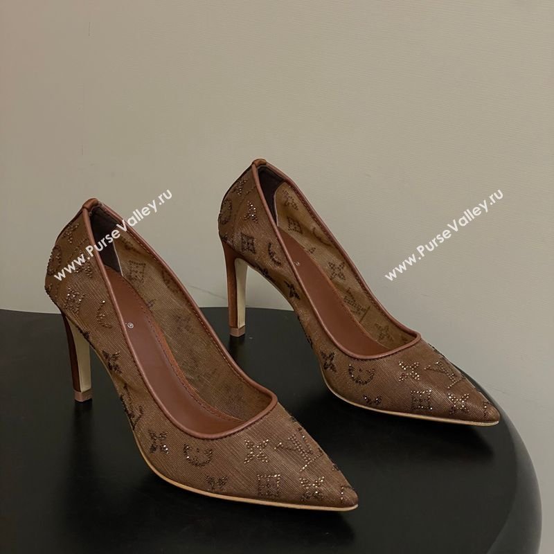 Louis Vuitton Gala Pumps 8cm in Mesh and Strass Brown 2025 1AIELK (MD-260303079)