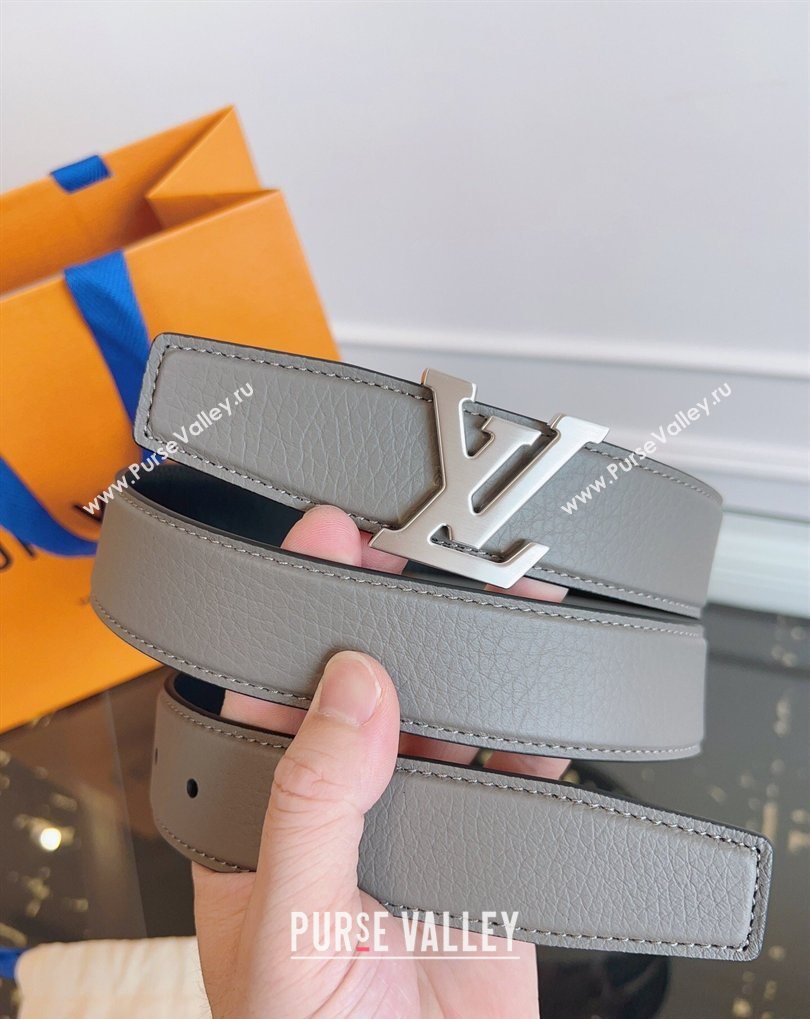 Louis Vuitton Grained Leather Belt 3.5cm with LV Buckle Grey 2026 LV031605 (99-260316098)