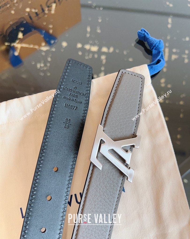 Louis Vuitton Grained Leather Belt 3.5cm with LV Buckle Grey 2026 LV031605 (99-260316098)