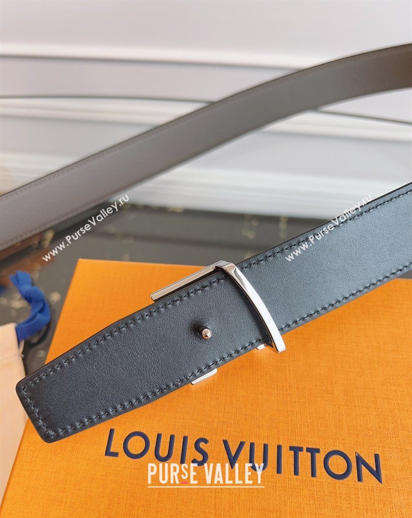 Louis Vuitton Grained Leather Belt 3.5cm with LV Buckle Grey 2026 LV031605 (99-260316098)