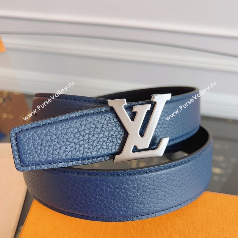 Louis Vuitton Grained Leather Belt 3.5cm with LV Buckle Blue 2026 LV031605 (99-260316099)