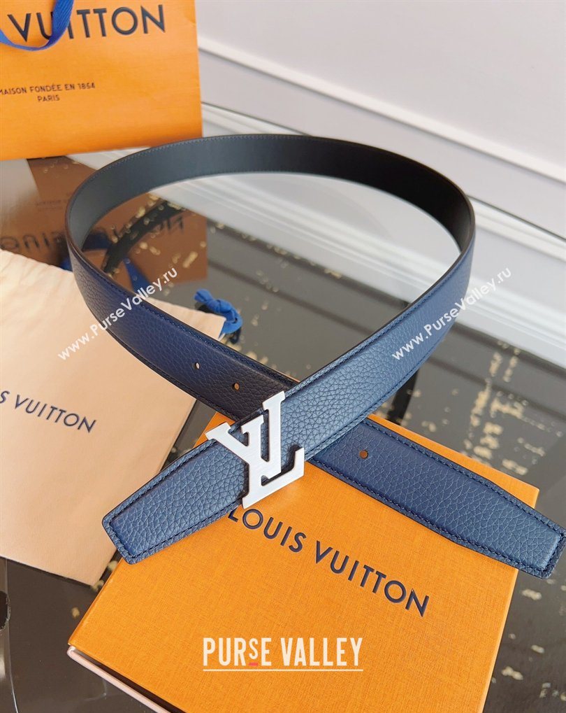 Louis Vuitton Grained Leather Belt 3.5cm with LV Buckle Blue 2026 LV031605 (99-260316099)