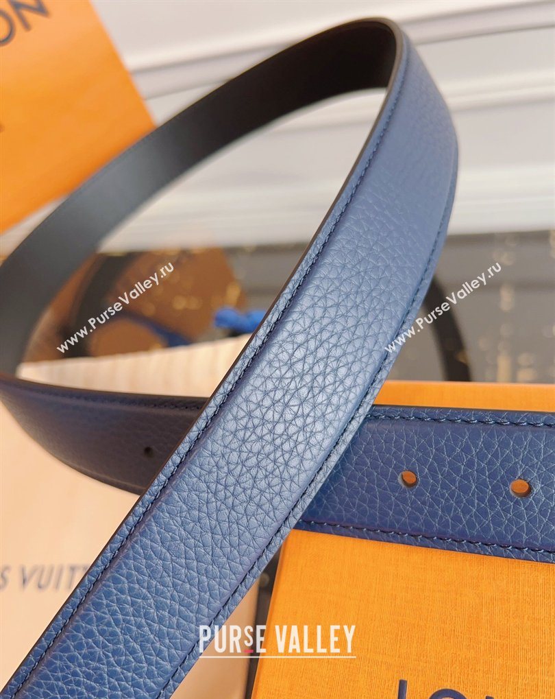 Louis Vuitton Grained Leather Belt 3.5cm with LV Buckle Blue 2026 LV031605 (99-260316099)