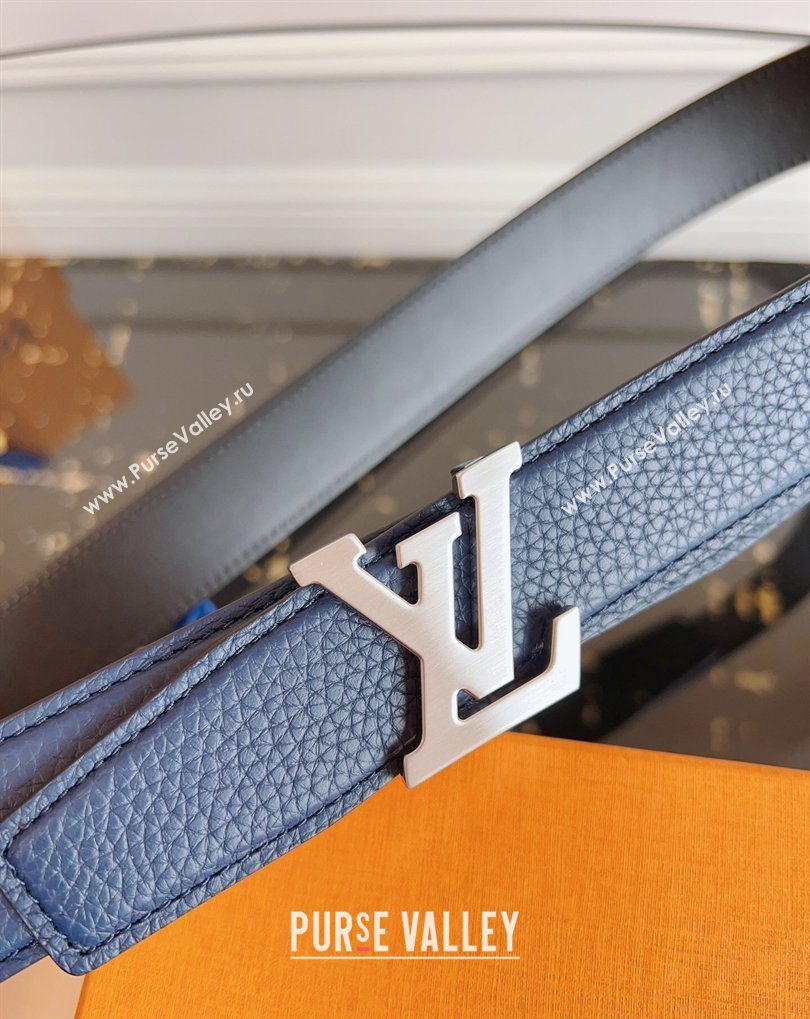Louis Vuitton Grained Leather Belt 3.5cm with LV Buckle Blue 2026 LV031605 (99-260316099)