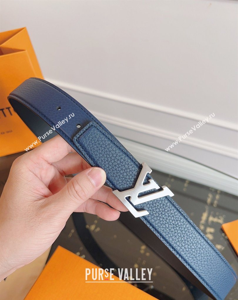 Louis Vuitton Grained Leather Belt 3.5cm with LV Buckle Blue 2026 LV031605 (99-260316099)