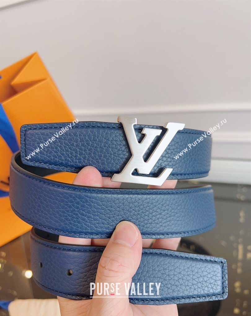Louis Vuitton Grained Leather Belt 3.5cm with LV Buckle Blue 2026 LV031605 (99-260316099)