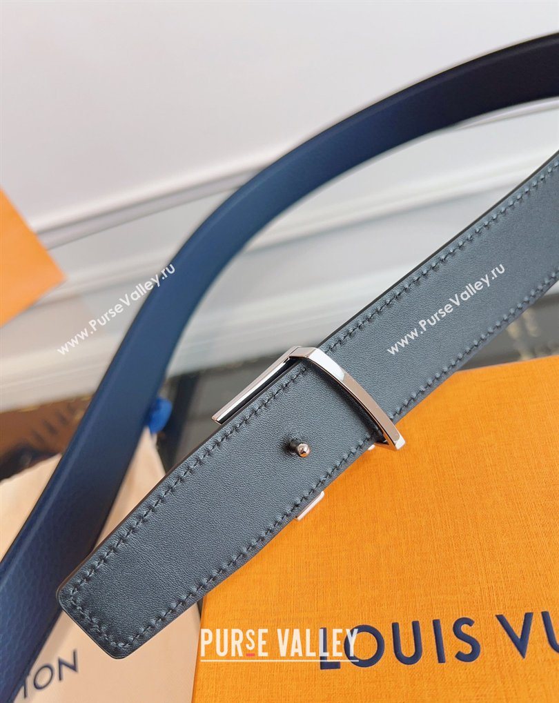 Louis Vuitton Grained Leather Belt 3.5cm with LV Buckle Blue 2026 LV031605 (99-260316099)