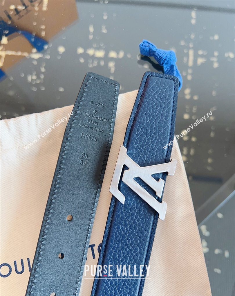 Louis Vuitton Grained Leather Belt 3.5cm with LV Buckle Blue 2026 LV031605 (99-260316099)