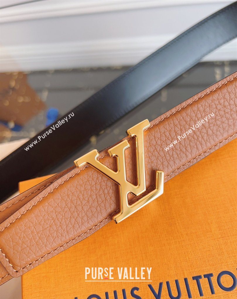 Louis Vuitton Grained Leather Belt 3.5cm with LV Buckle Brown 2026 LV031605 (99-260316101)