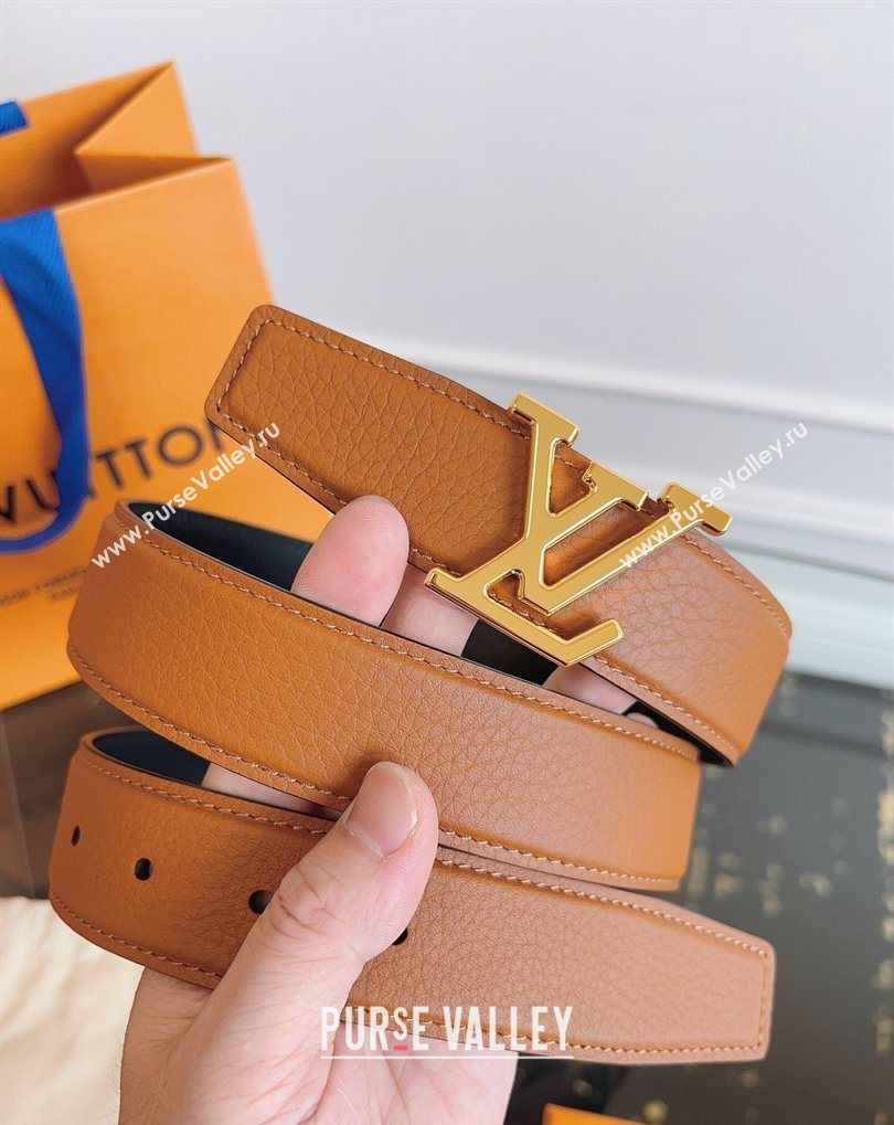 Louis Vuitton Grained Leather Belt 3.5cm with LV Buckle Brown 2026 LV031605 (99-260316101)