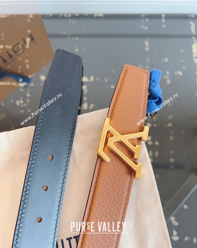 Louis Vuitton Grained Leather Belt 3.5cm with LV Buckle Brown 2026 LV031605 (99-260316101)