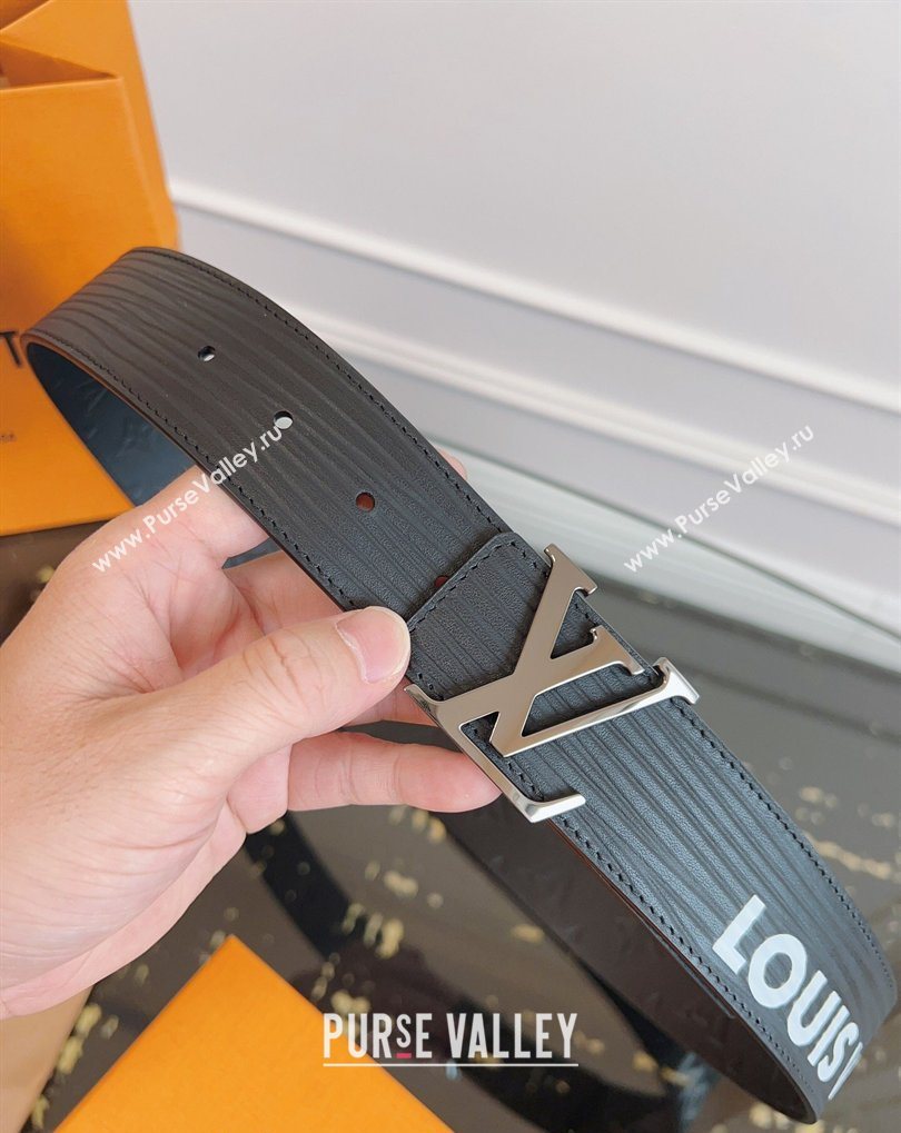 Louis Vuitton Embossed Leather Belt 4cm with LV Buckle Black/Silver 2026 LV031606 (99-260316104)