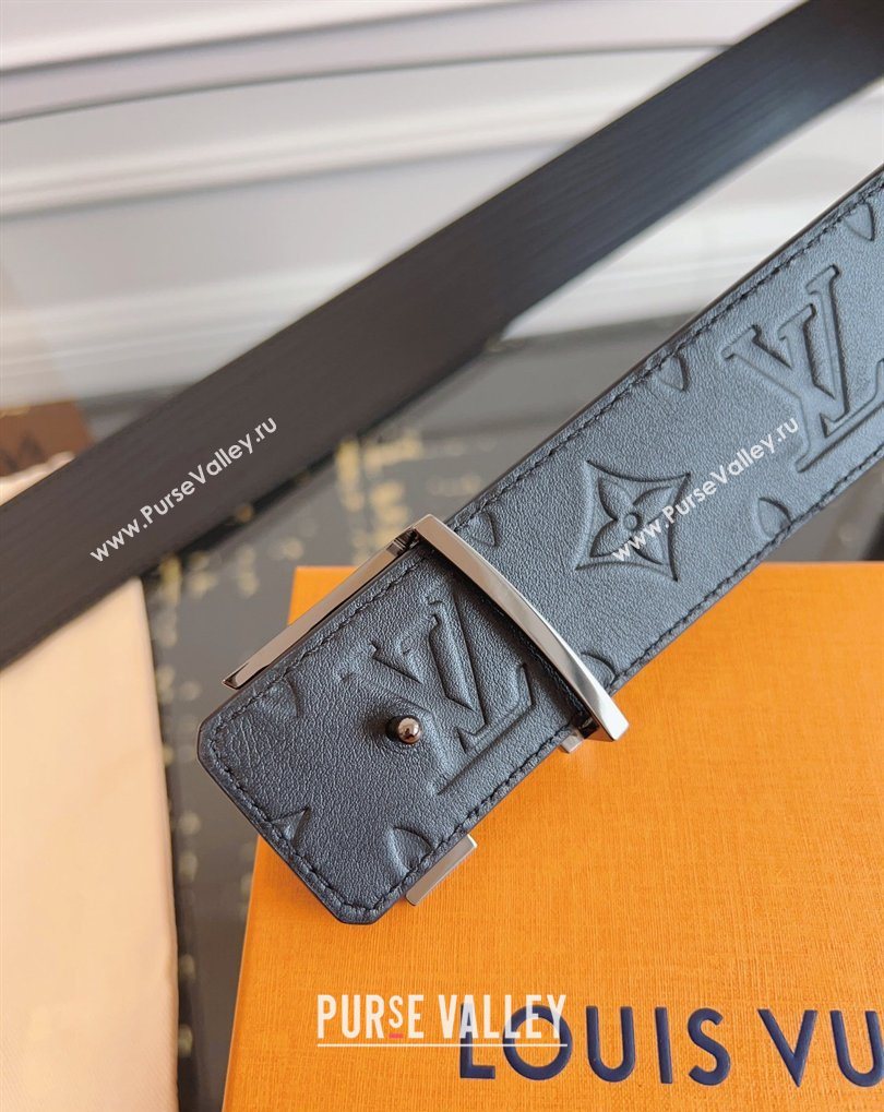 Louis Vuitton Embossed Leather Belt 4cm with LV Buckle Black/Silver 2026 LV031606 (99-260316104)