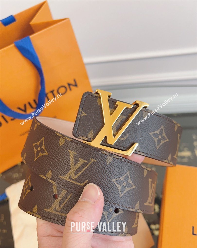 Louis Vuitton Monogram Canvas and Suede Belt 4cm with LV Buckle Brown/Shiny Gold 2026 LV031607 (99-260316111)