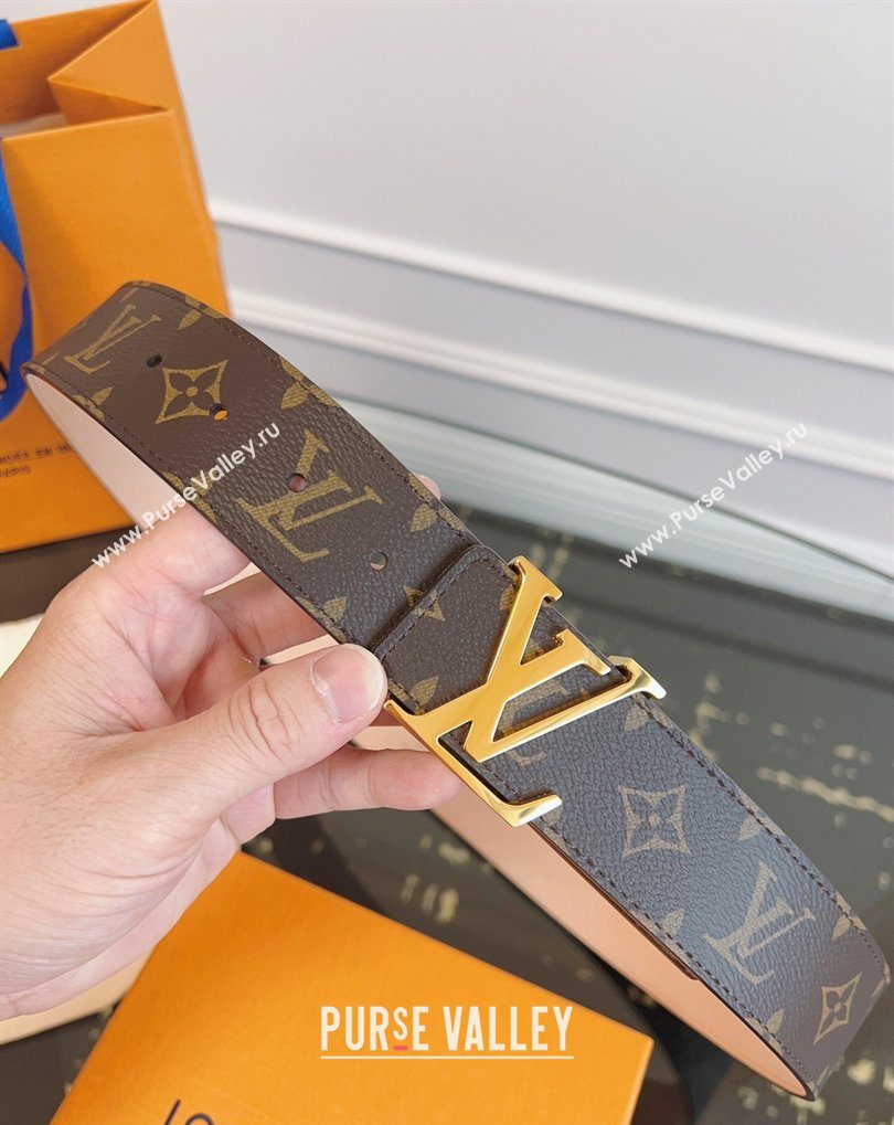 Louis Vuitton Monogram Canvas and Suede Belt 4cm with LV Buckle Brown/Shiny Gold 2026 LV031607 (99-260316111)