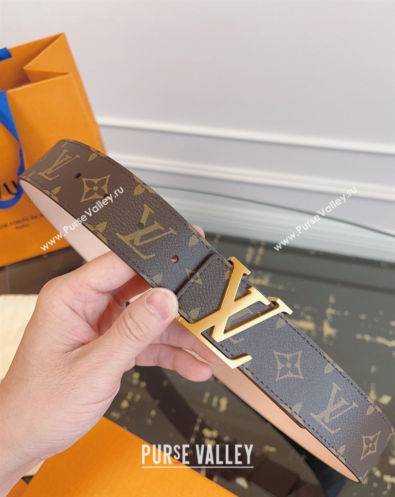 Louis Vuitton Monogram Canvas and Suede Belt 4cm with LV Buckle Brown/Aged Gold 2026 LV031607 (99-260316112)